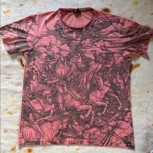 Men's Graphic Tee - Battle Scene Design in Red